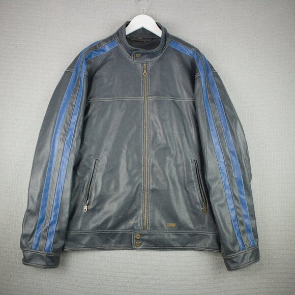 Point Zero Faux Leather Motorcycle Cafe Striped Jacket XL - Picture 1 of 8